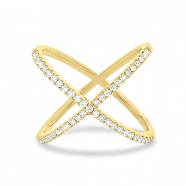 yellow gold diamond criss cross ring